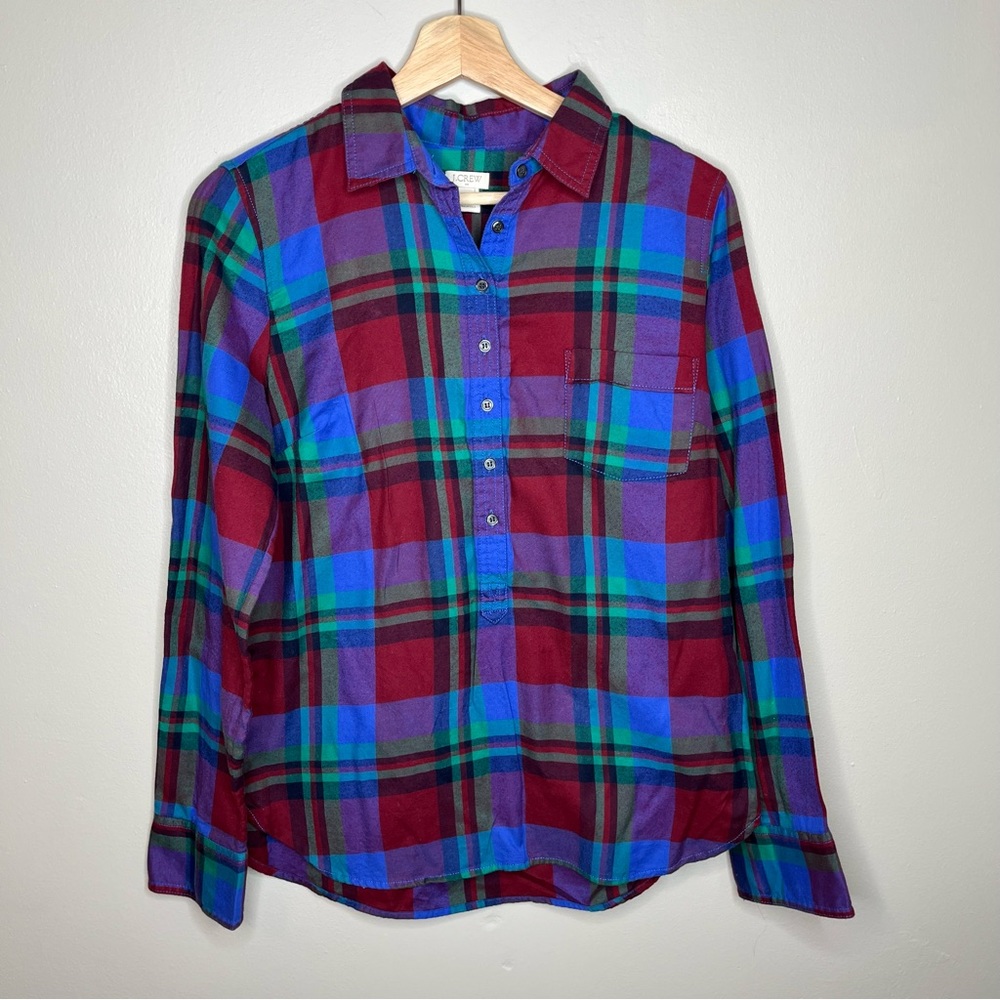 J. Crew Half Button Multi Color Plaid Checkered Long Sleeve Shirt Size Small - Picture 9 of 9